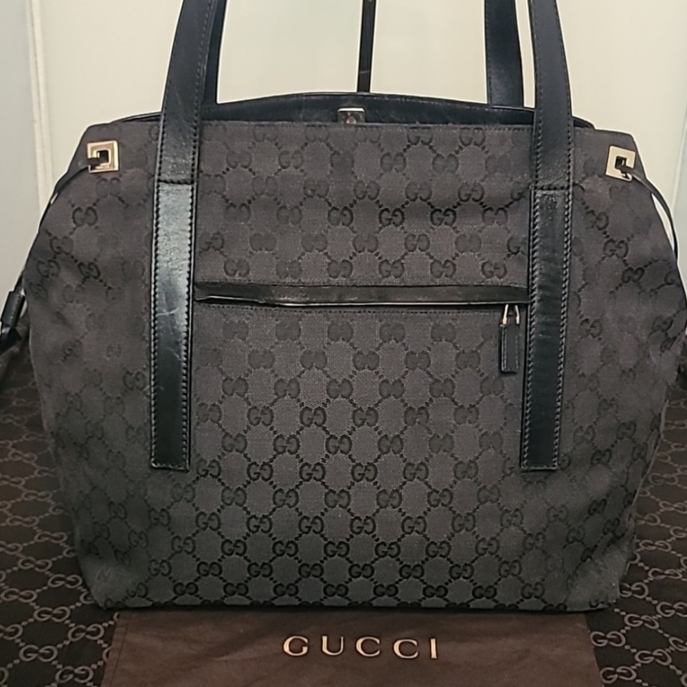 GUCCI VINTAGE EARLY 2000'S GG CANVAS TOTE/SHOULDER BAG CANVAS/LEATHER